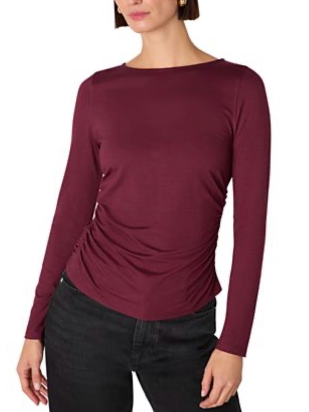 Open edit Women's Burgundy Long-Sleeve Ruched Tee